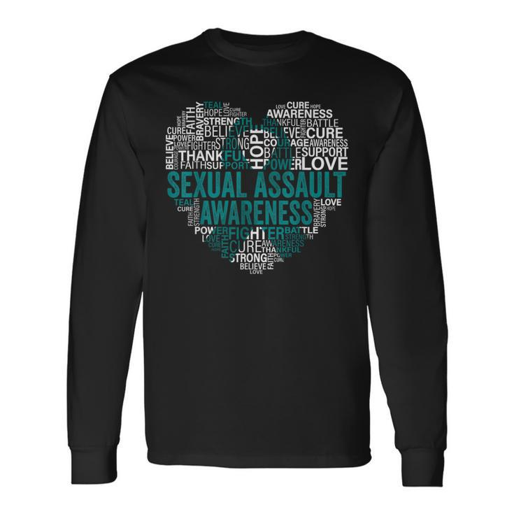 Sexual Assault Teal Ribbon Awareness Support Long Sleeve T-Shirt