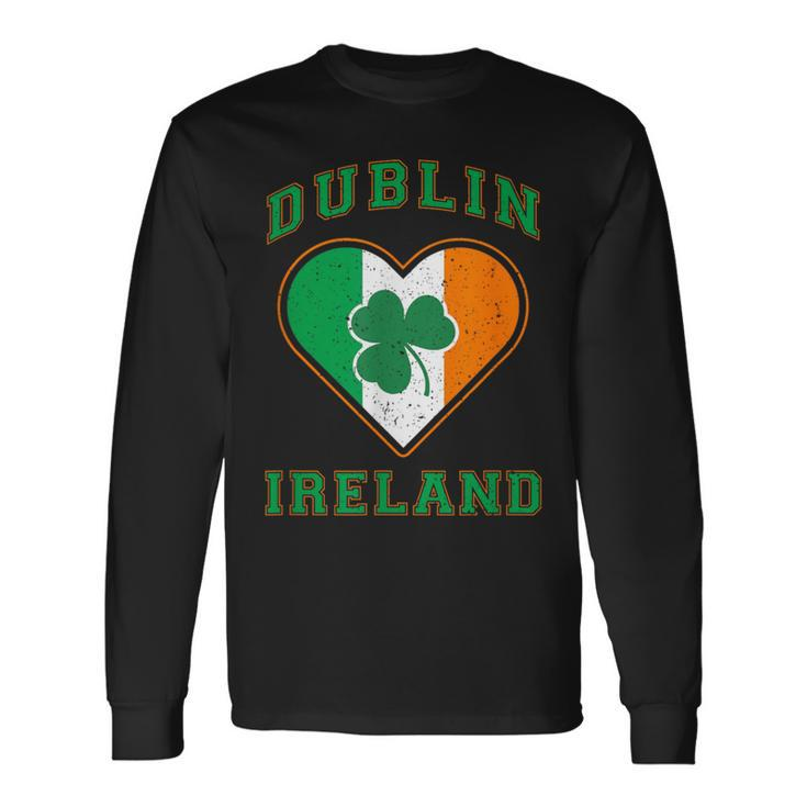Shamrock Clover In Dublin Ireland Flag In Heart Shaped Long Sleeve T-Shirt
