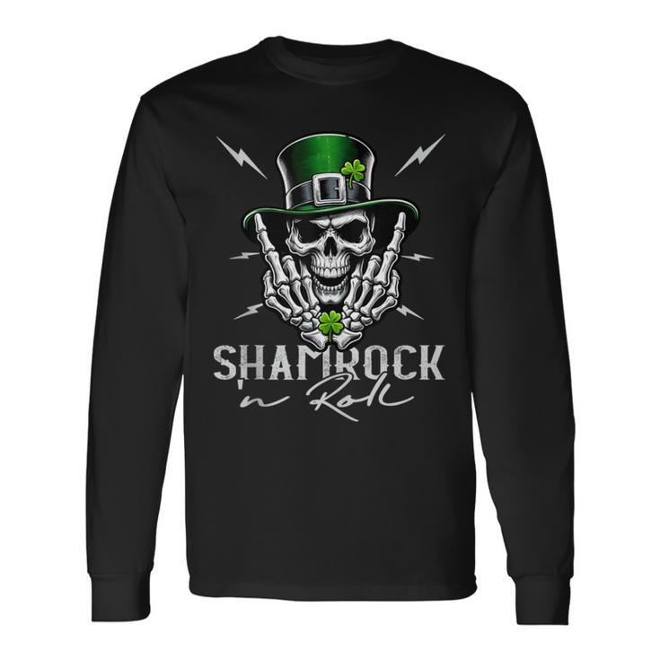 Shamrock N Roll Irish Skull St Patrick's Rocker Long Sleeve T-Shirt