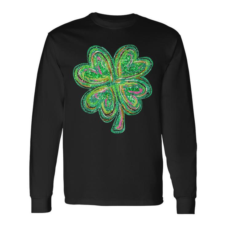 Shamrock Sequins Effect Clover Happy St Patrick's Day Womens Long Sleeve T-Shirt