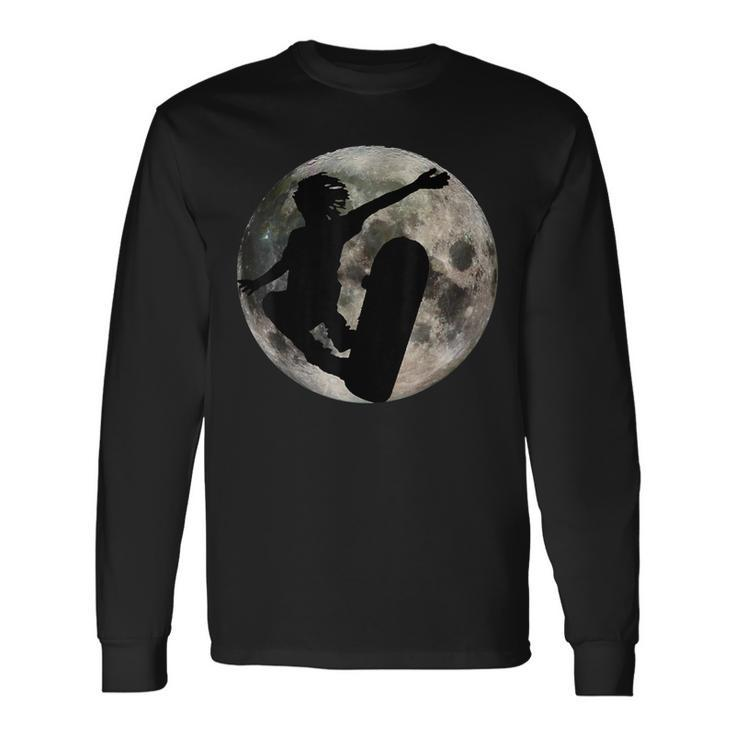 Skateboard Kick Flip Silhouet Fool Moon Skateboarder Long Sleeve T-Shirt Gifts ideas