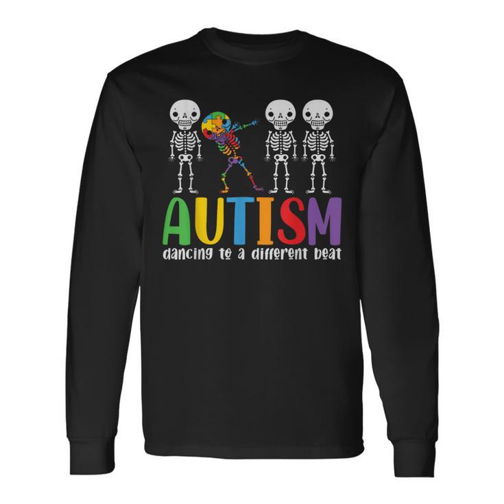 Skeleton Dancing To A Different Beat Autism Awareness Long Sleeve T-Shirt