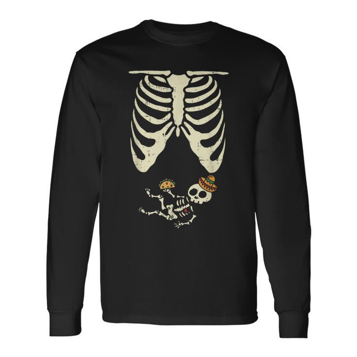 Skeleton Pregnancy Announcement Mexican Baby Reveal Shower Long Sleeve T-Shirt