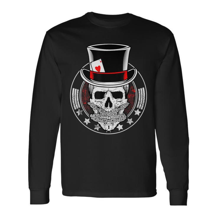 Skull Poker Ace Of Hearts Casino Gambling Card Player Long Sleeve T-Shirt