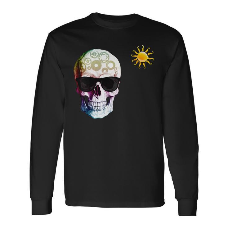 Skull With Sunglasses And Gears Long Sleeve T-Shirt