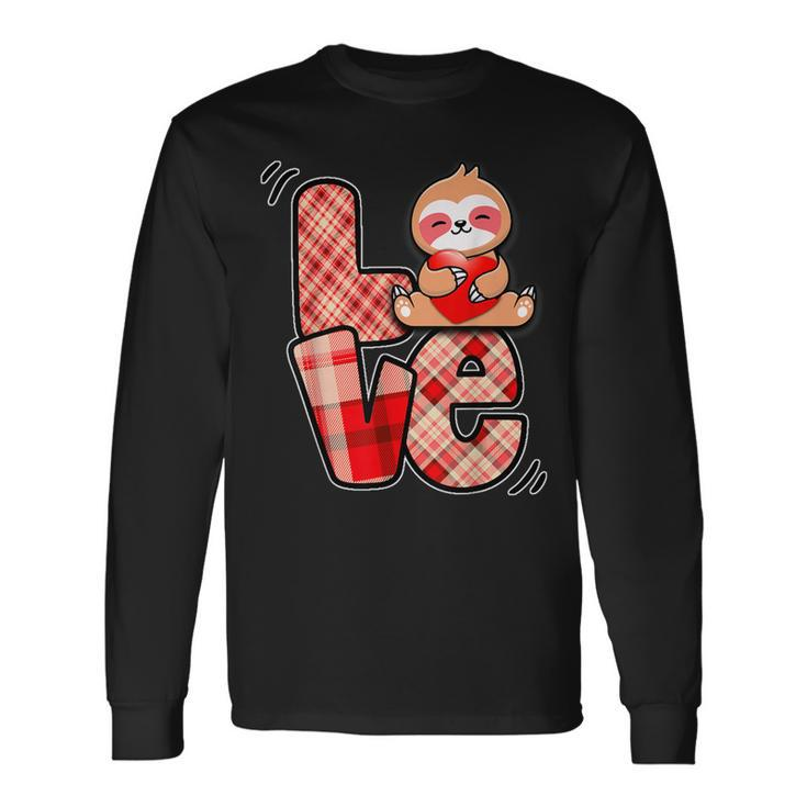 Sloth Love Holding Heart Valentines Day Cute Animal Lover Long Sleeve T-Shirt