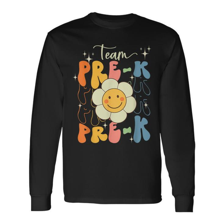 Smile Face First Day Of Team Prek Back To School Groovy Long Sleeve T-Shirt