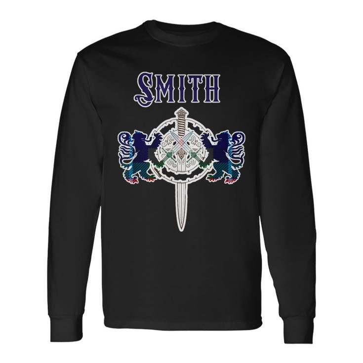 Smith Scottish Clan Family Name Tartan Lion Sword Long Sleeve T-Shirt