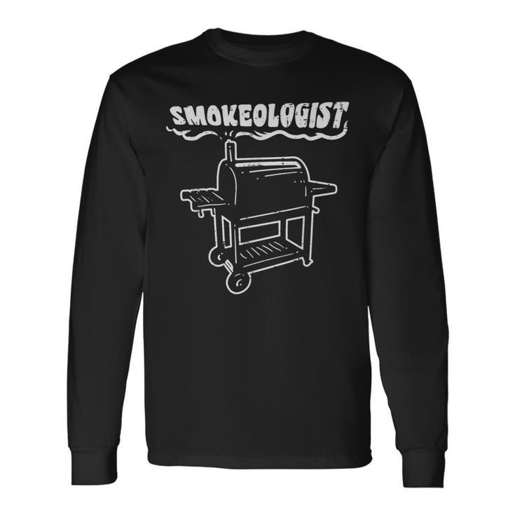 Smokeologist Bbq Barbecue Grill Pitdad Men Long Sleeve T-Shirt