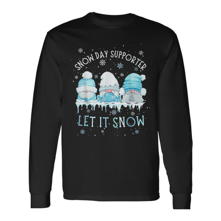 Snow Day Supporter Let It Snow Cute Blue Gnome Xmas Holiday Long Sleeve T-Shirt