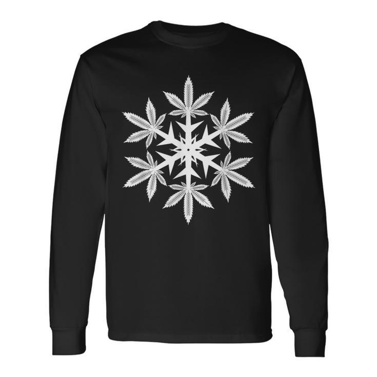 Snowflake Weed Marijuana Leaf Christmas Pajama Long Sleeve T-Shirt