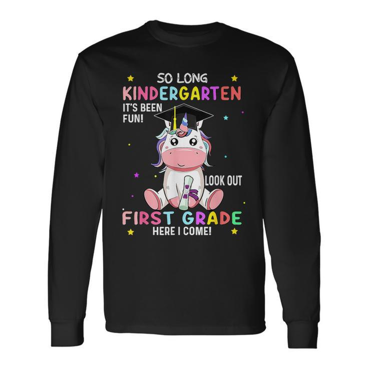So Long Kindergarten Graduation Class 2024 Unicorn Girls Long Sleeve T-Shirt