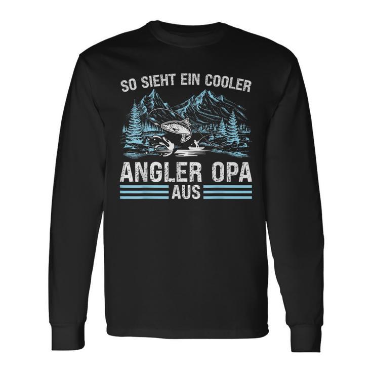 So Sieht ein Cooler Angler Opa Aus Langarmshirts Schwarz für Männer Geschenkideen