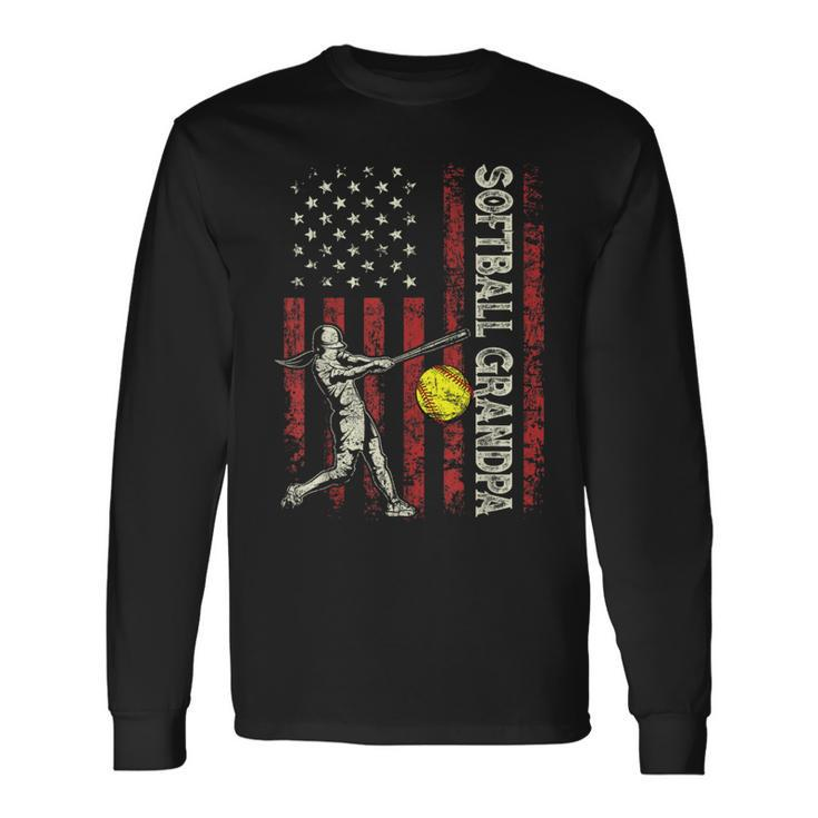 Softball Grandpa Us Flag Dad Patriotic Fathers Day Long Sleeve T-Shirt Gifts ideas