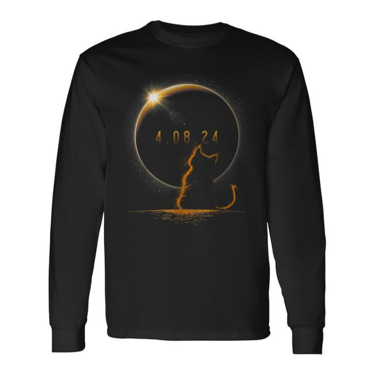 Solar Cat Eclipse View Totality April 8 2024 Astronomy Cat Long Sleeve T-Shirt