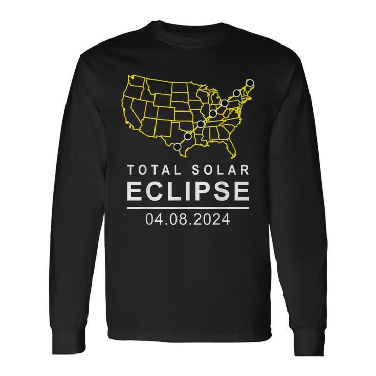 Solar Eclipse 2024 America Totality Path April 8 Usa Map Long Sleeve T-Shirt Gifts ideas