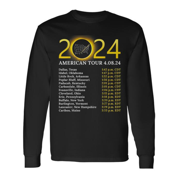 Solar Eclipse 2024 American Tour 2024 Totality Total Usa Map Long Sleeve T-Shirt