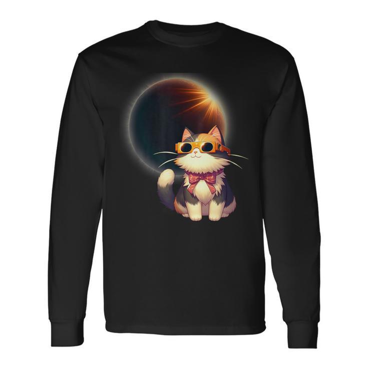 Solar Eclipse 2024 Cat Wearing Solar Eclipse Glasses Long Sleeve T-Shirt