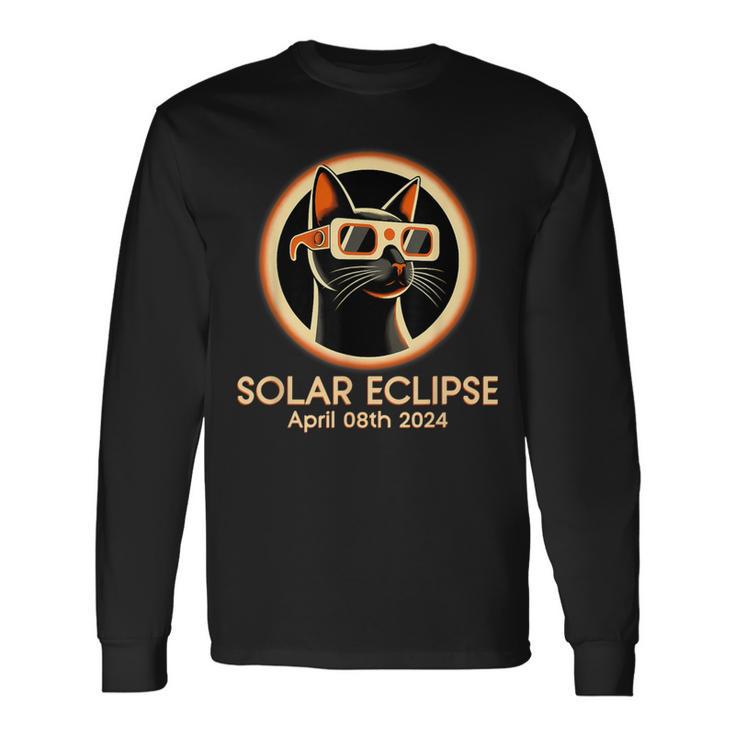 Solar Eclipse 2024 Cat Wearing Total Solar Eclipse Glasses Long Sleeve T-Shirt