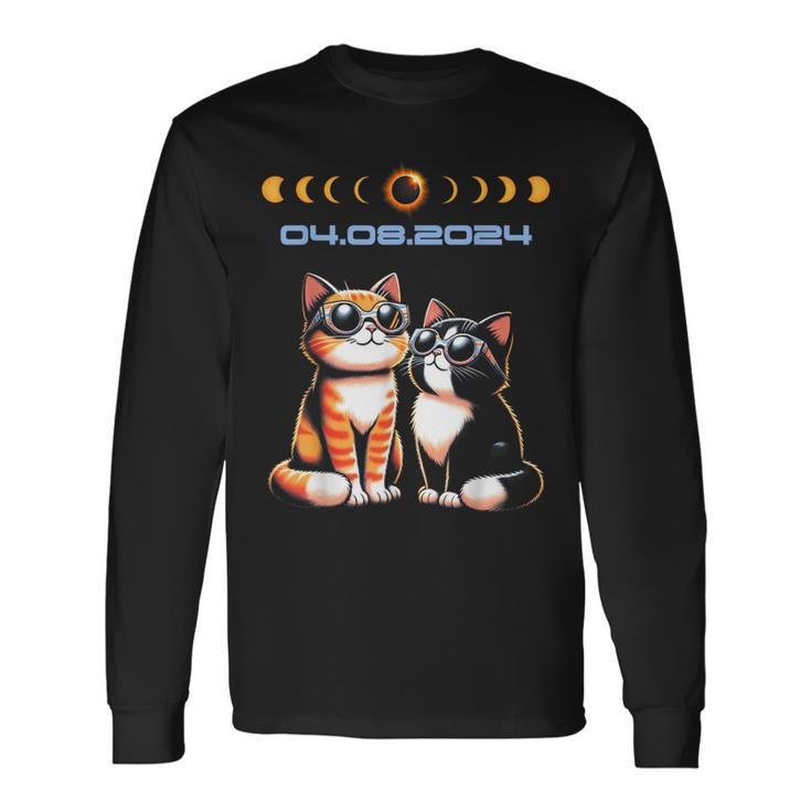Solar Eclipse 2024 Cats Wearing Solar Eclipse Glasses Long Sleeve T-Shirt