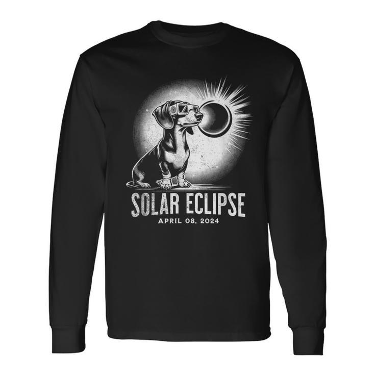 Solar Eclipse 2024 Dachshund Wearing Glasses Long Sleeve T-Shirt