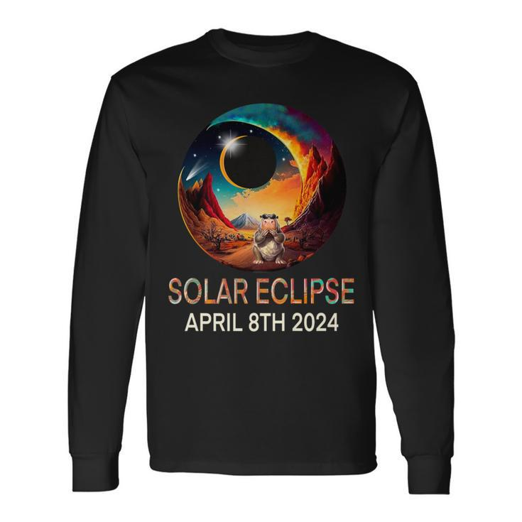 Solar Eclipse 2024 Hippo Wearing Solar Eclipse Glasses Long Sleeve T-Shirt