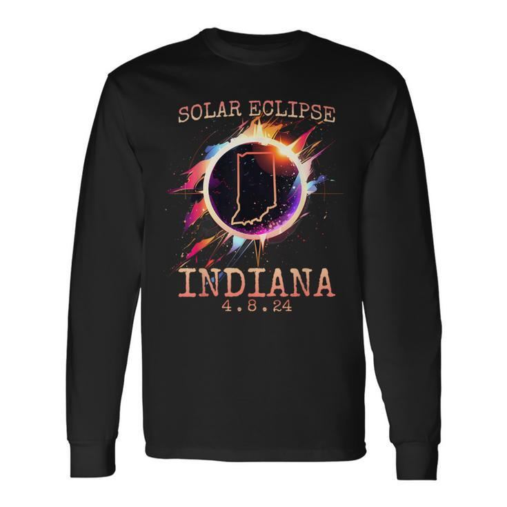 Solar Eclipse 2024 Indiana State Totality Usa Path Souvenir Long Sleeve T-Shirt