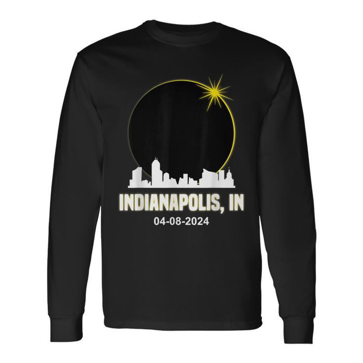 Solar Eclipse 2024 Indianapolis Skyline Indiana Eclipse Long Sleeve T-Shirt