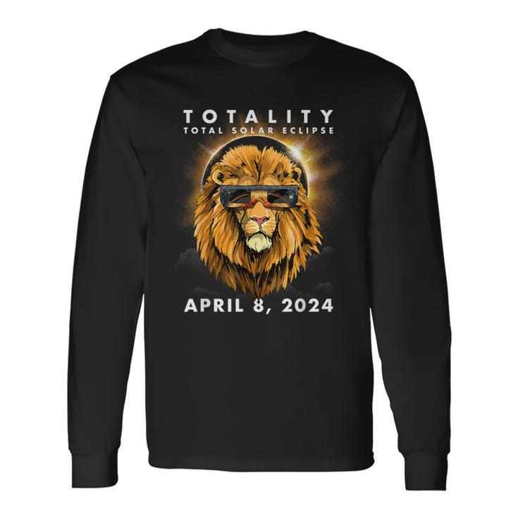 Solar Eclipse 2024 Lion Wearing Eclipse Glasses Long Sleeve T-Shirt
