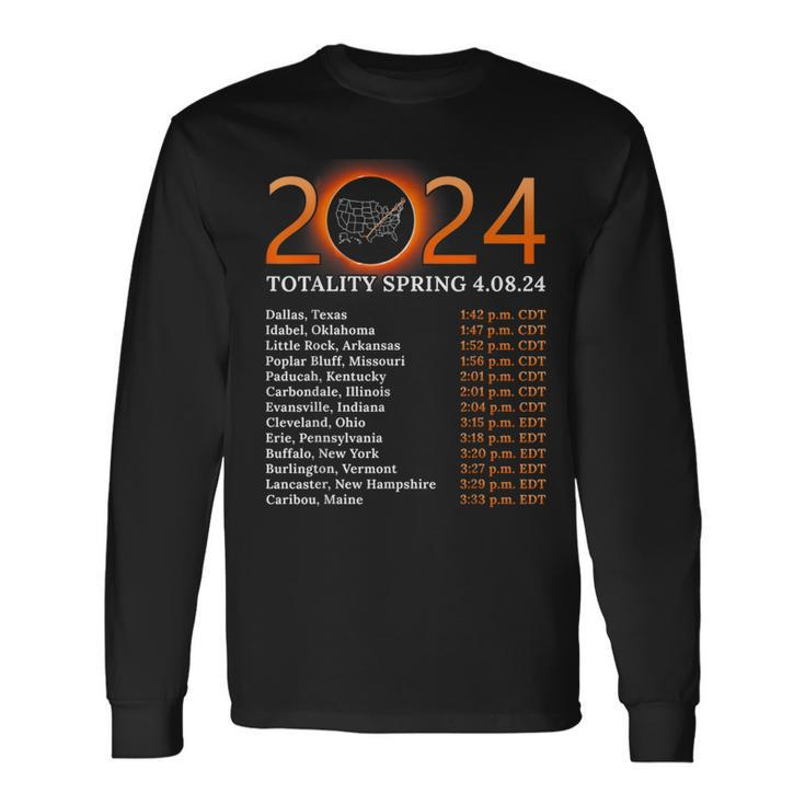 Solar Eclipse 2024 Party America Totality Total Usa Map Long Sleeve T-Shirt