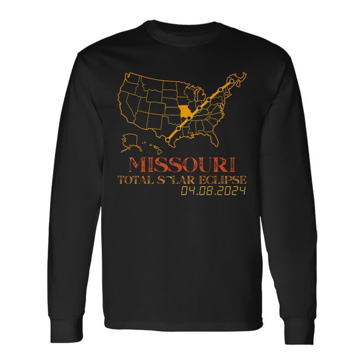 Solar Eclipse 2024 Party Missouri Total Usa Map Totality Long Sleeve T-Shirt