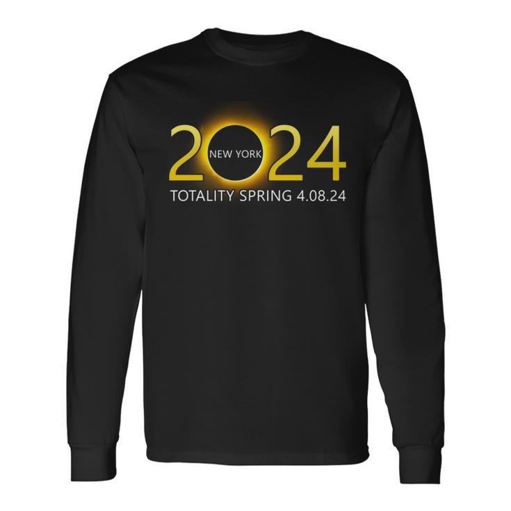 Solar Eclipse 2024 Party New York Totality Total Usa Map Long Sleeve T-Shirt