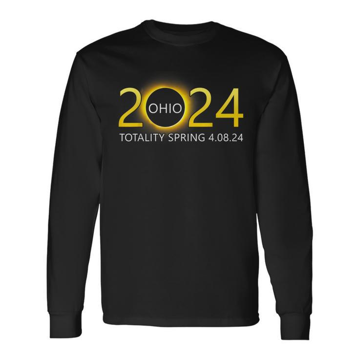 Solar Eclipse 2024 Party Ohio Totality Total Usa Map Long Sleeve T-Shirt