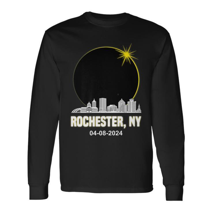 Solar Eclipse 2024 Rochester Skyline New York Solar Eclipse Long Sleeve T-Shirt