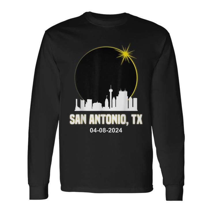 Solar Eclipse 2024 San Antonio Skyline Texas Solar Eclipse Long Sleeve T-Shirt