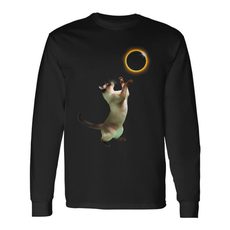 Solar Eclipse 2024 Siamese Cat America Totality Long Sleeve T-Shirt