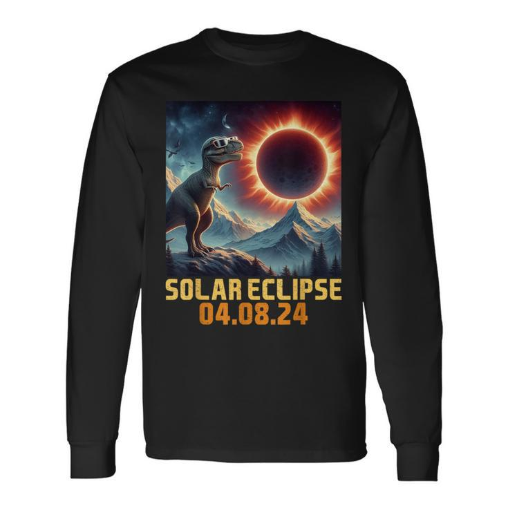 Solar Eclipse 2024 T Rex Dino Glasses Toddler Boys Long Sleeve T-Shirt