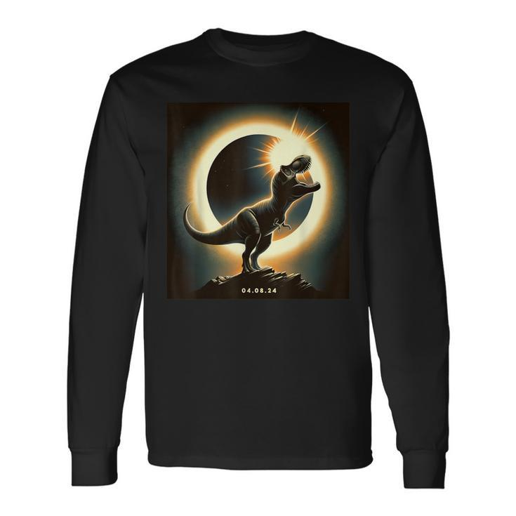 Solar Eclipse 2024 T-Rex Dinosaur April 8 2024 Total Eclipse Long Sleeve T-Shirt