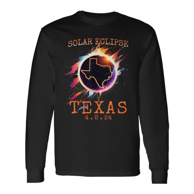 Solar Eclipse 2024 Texas Usa State Totality Path Souvenir Long Sleeve T-Shirt