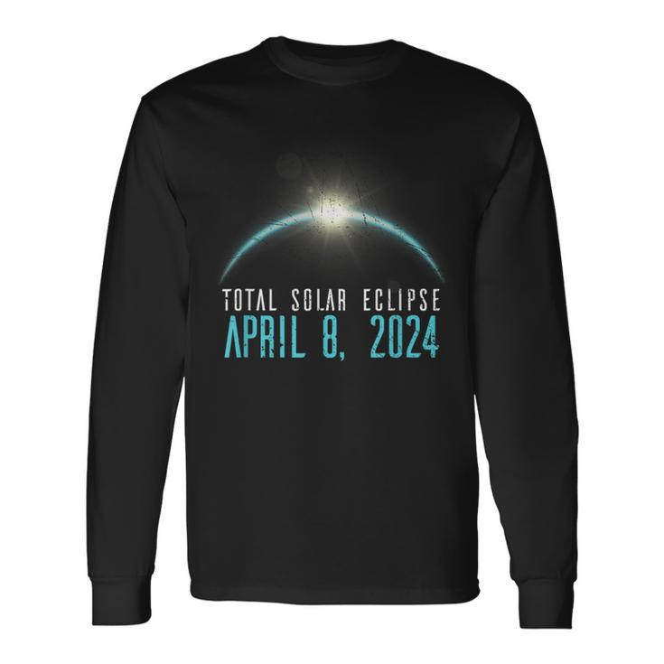 Solar Eclipse 40824 Totality 2024 Astronomy Blue Grunge Long Sleeve T-Shirt Gifts ideas