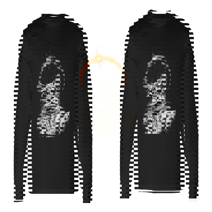 Solar Eclipse 8 April Selfie Cat 2024 Solar Eclipse Long Sleeve T-Shirt