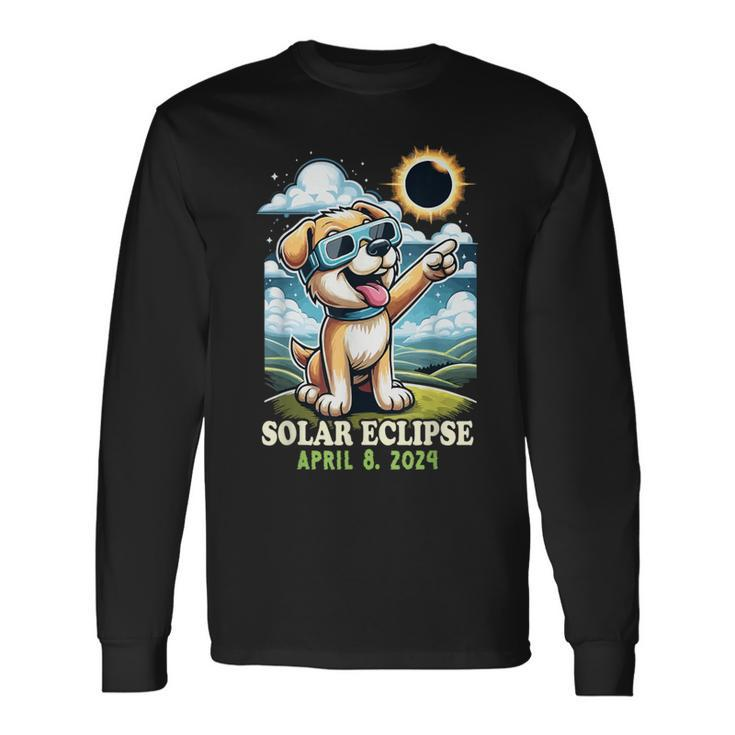 Solar Eclipse April 2024 Dog Wearing Solar Eclipse Glasses Long Sleeve T-Shirt