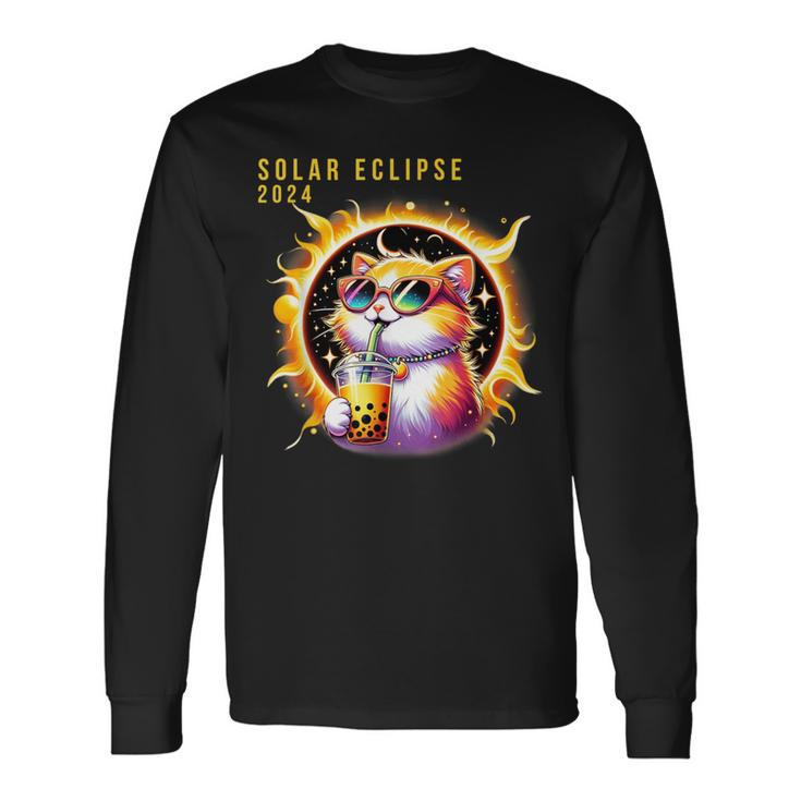 Solar Eclipse April 8 2024 Astronomy Kawaii Cat Lover Long Sleeve T-Shirt