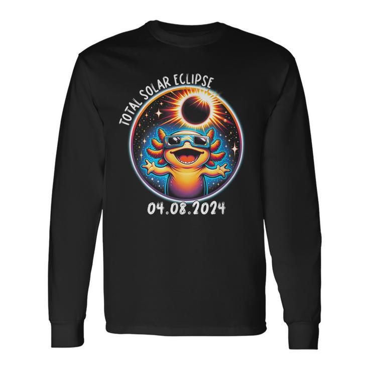 Solar Eclipse Axolot Wearing Glasses Pet April 8 2024 Long Sleeve T-Shirt Gifts ideas