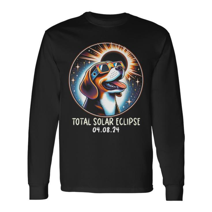 Solar Eclipse Beagle Wearing Glasses Pet April 8 2024 Long Sleeve T-Shirt