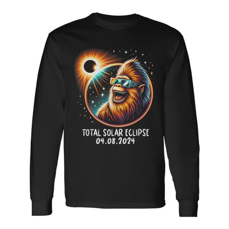Solar Eclipse Bigfoot Wearing Glasses April 8 2024 Long Sleeve T-Shirt