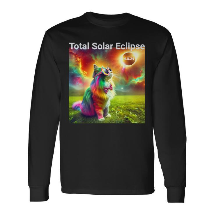 Solar Eclipse Cat Wearing Solar Eclipse Glasses 2024 Long Sleeve T-Shirt