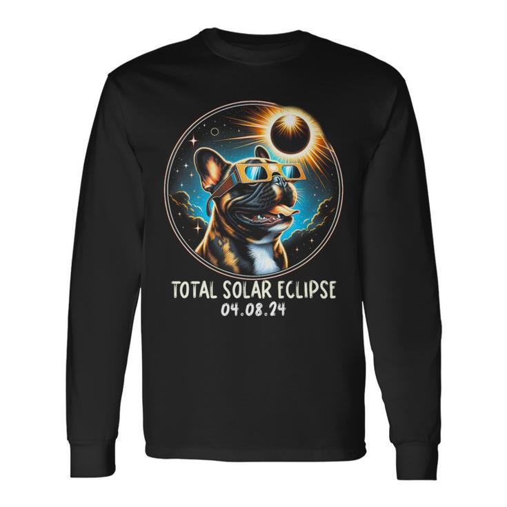 Solar Eclipse French Bulldog Wearing Glasses April 8 2024 Long Sleeve T-Shirt