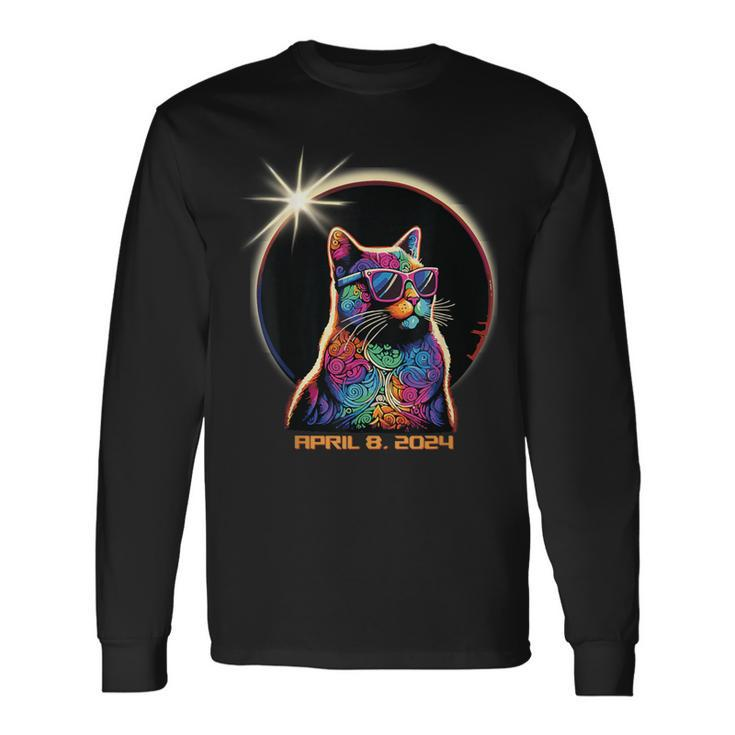 Solar Eclipse 2024 Cat Wearing Solar Eclipse Glasses Long Sleeve T-Shirt Gifts ideas