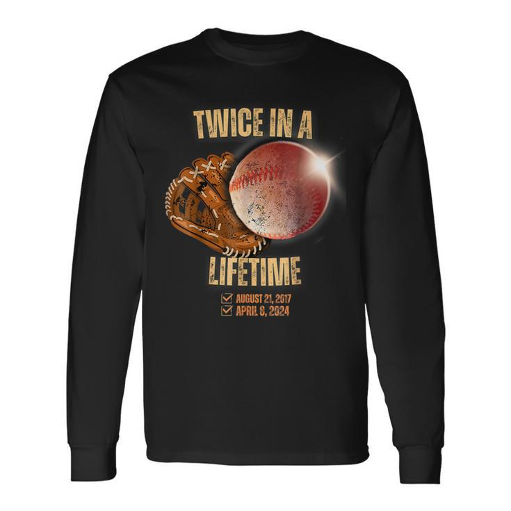 Solar Eclipse Baseball Twice In Lifetime 2024 Long Sleeve T-Shirt